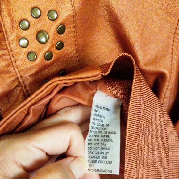 Peter Nygard Vintage 1/2 Leather 1/2 Sweater Zip Up Jacket in Burnt Orange Sz XL - Picture 4 of 8